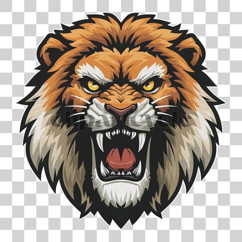 Fierce lion mascot with roaring face and bold mane