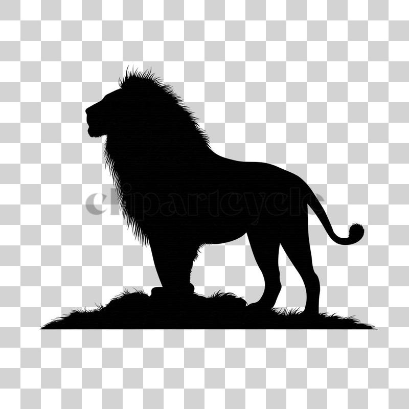 Black lion silhouette standing with tail raised