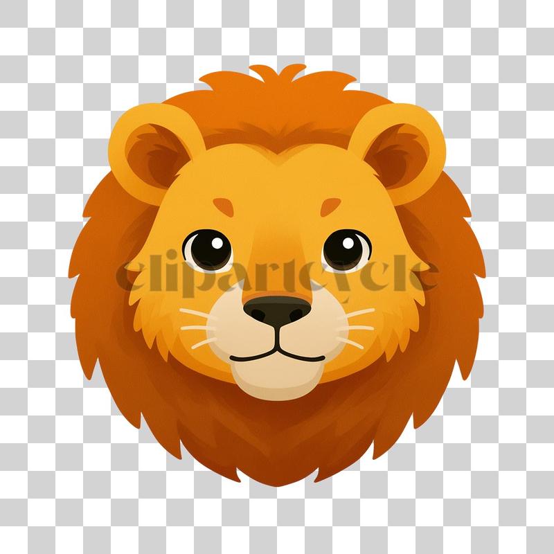 Cute emoji-style lion face with round mane and smiling expression