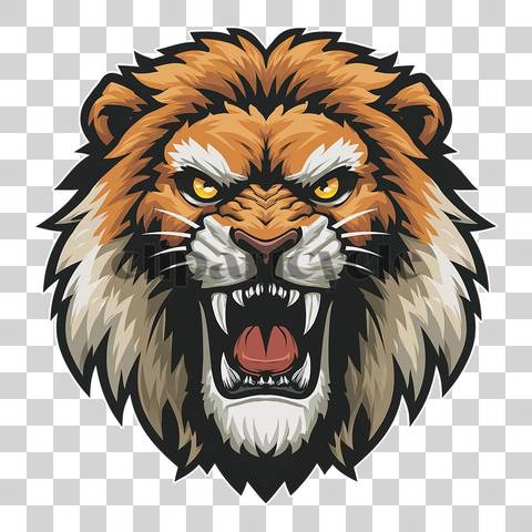 Fierce lion mascot with roaring face and bold mane