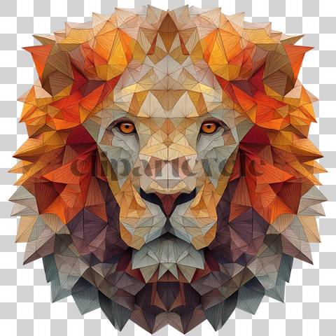 Geometric polygon art lion head with bold colors