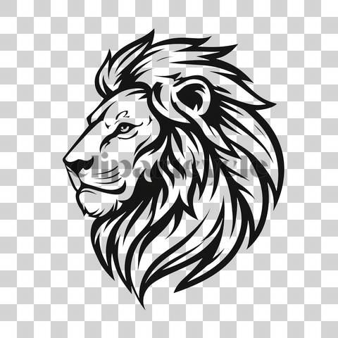 Minimal black line art drawing of a lion head