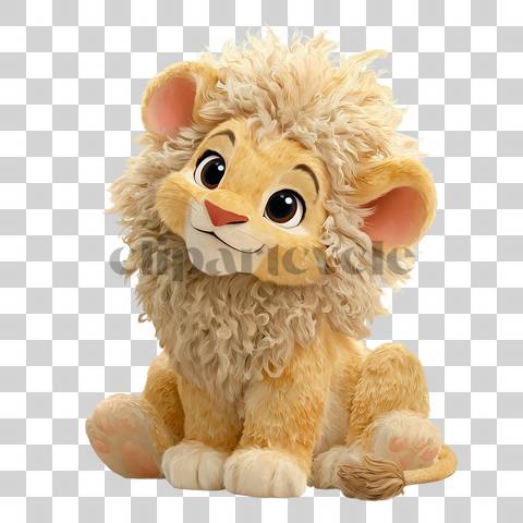 Cute baby lion sitting with happy smile and big eyes