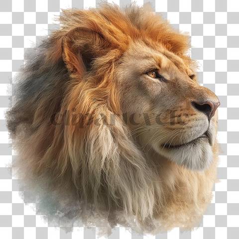 Watercolor painting of lion head with soft blended colors